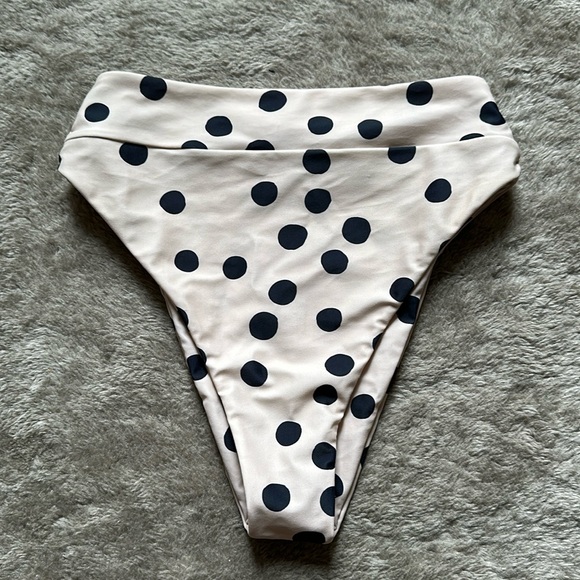 Aila Blue Polka Dot High Waisted Bikini Bottom S - Picture 1 of 10